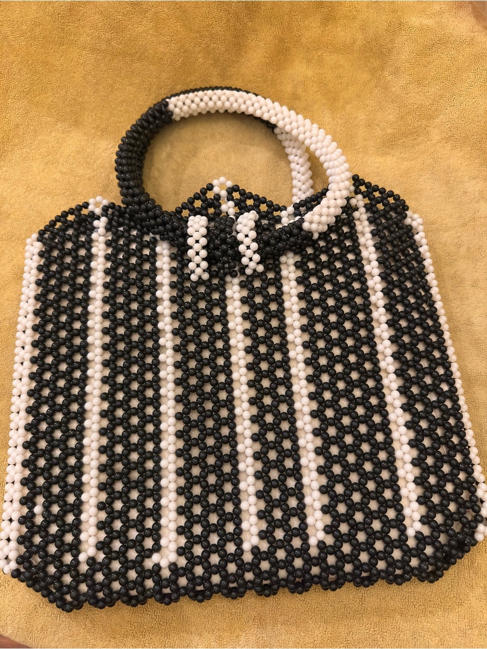 Black and White Beaded Purse/Bag - Chic Striped Handbag